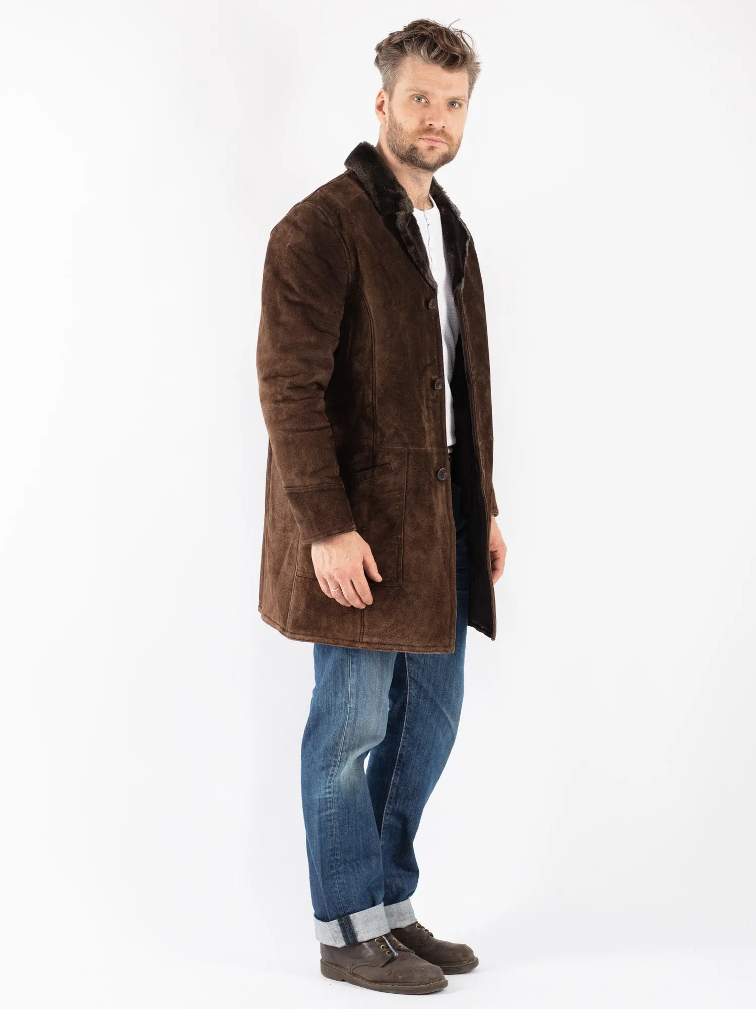 Vintage 90's Men Suede Sherpa Coat in Brown