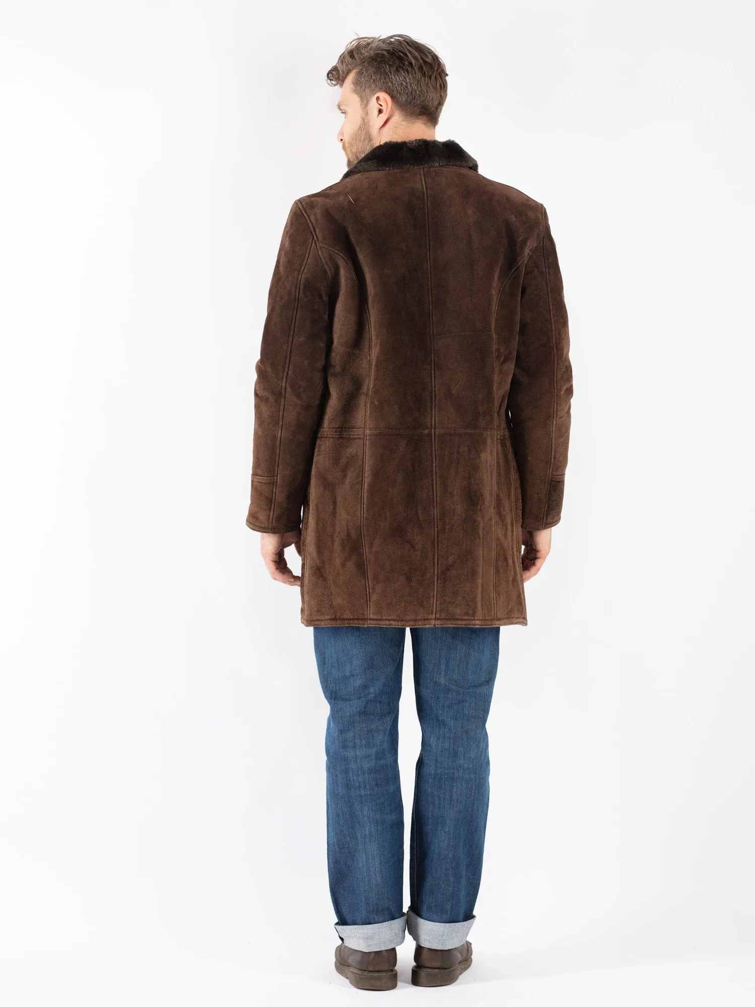 Vintage 90's Men Suede Sherpa Coat in Brown