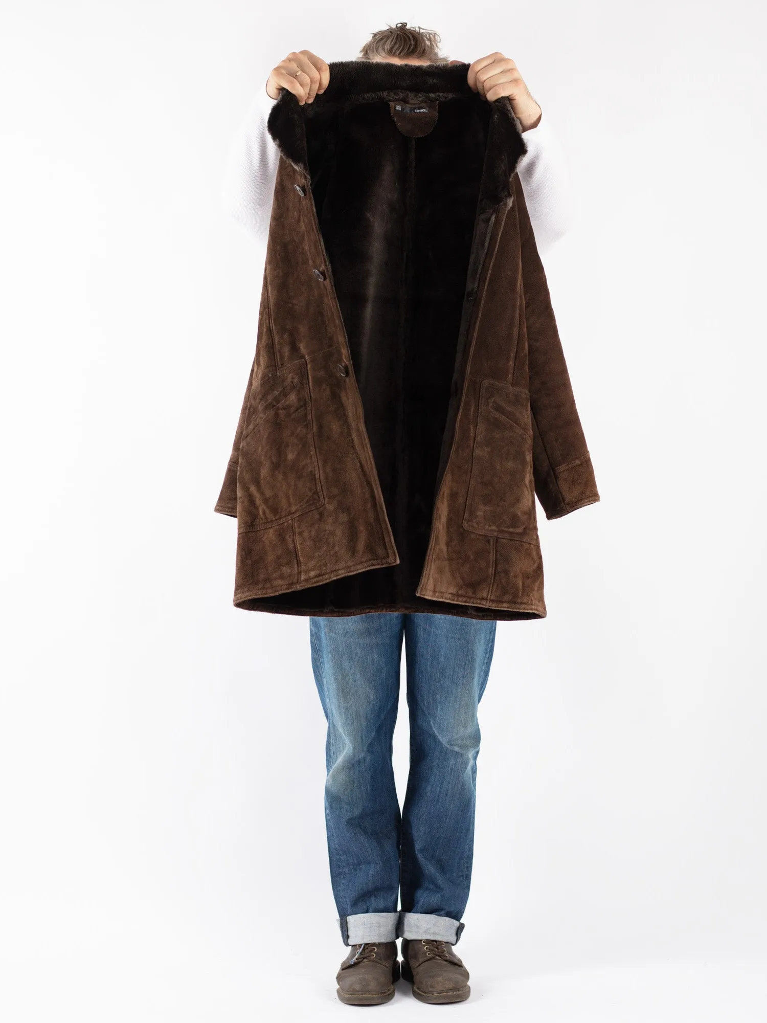 Vintage 90's Men Suede Sherpa Coat in Brown