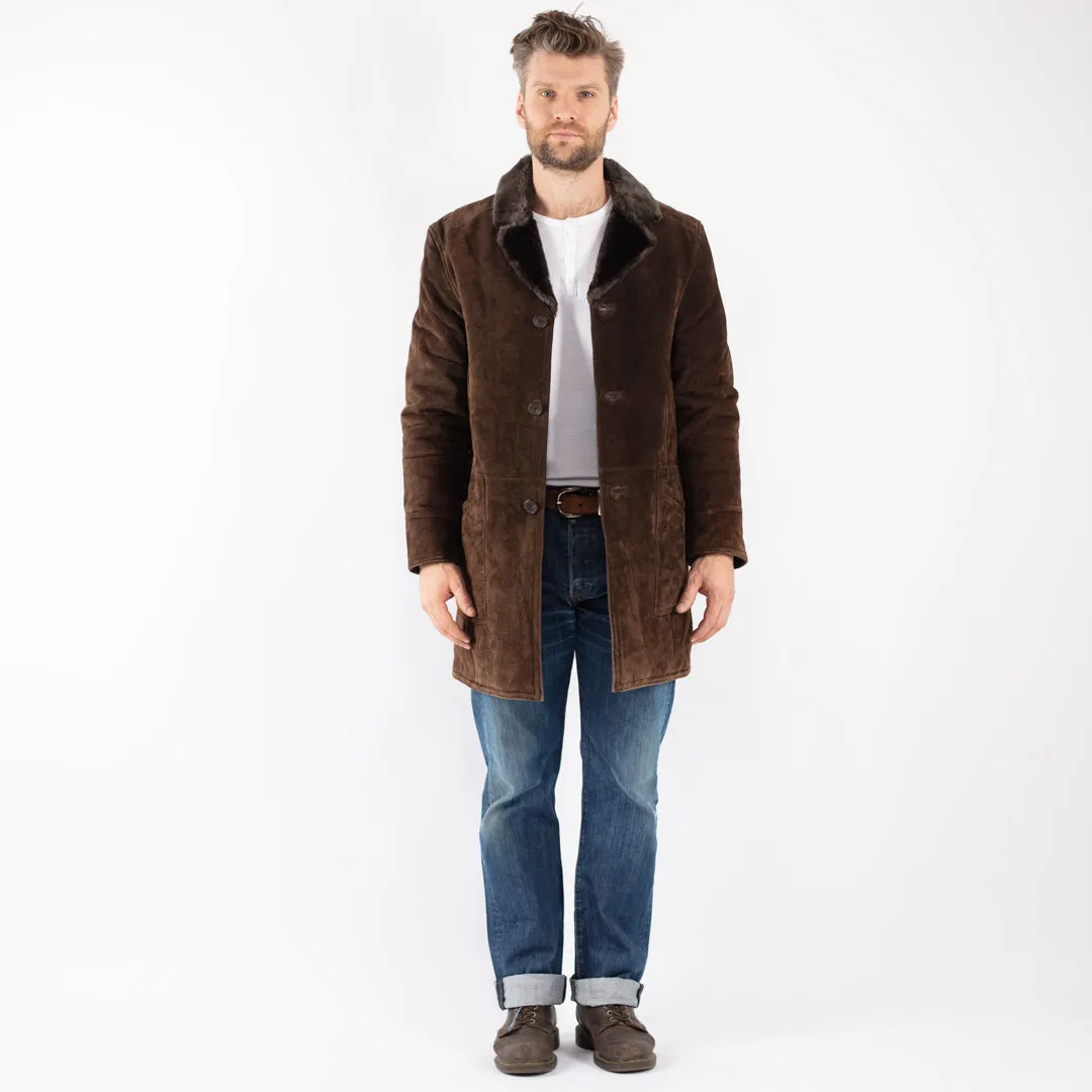 Vintage 90's Men Suede Sherpa Coat in Brown