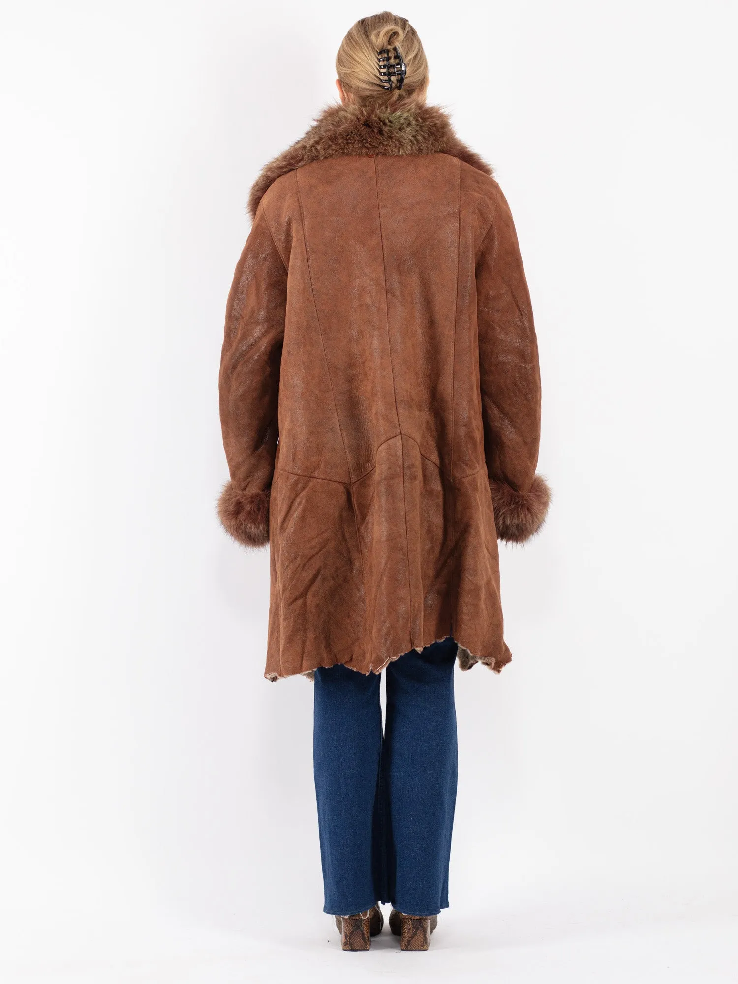 Vintage 90's Women Sheepskin Coat in Brown