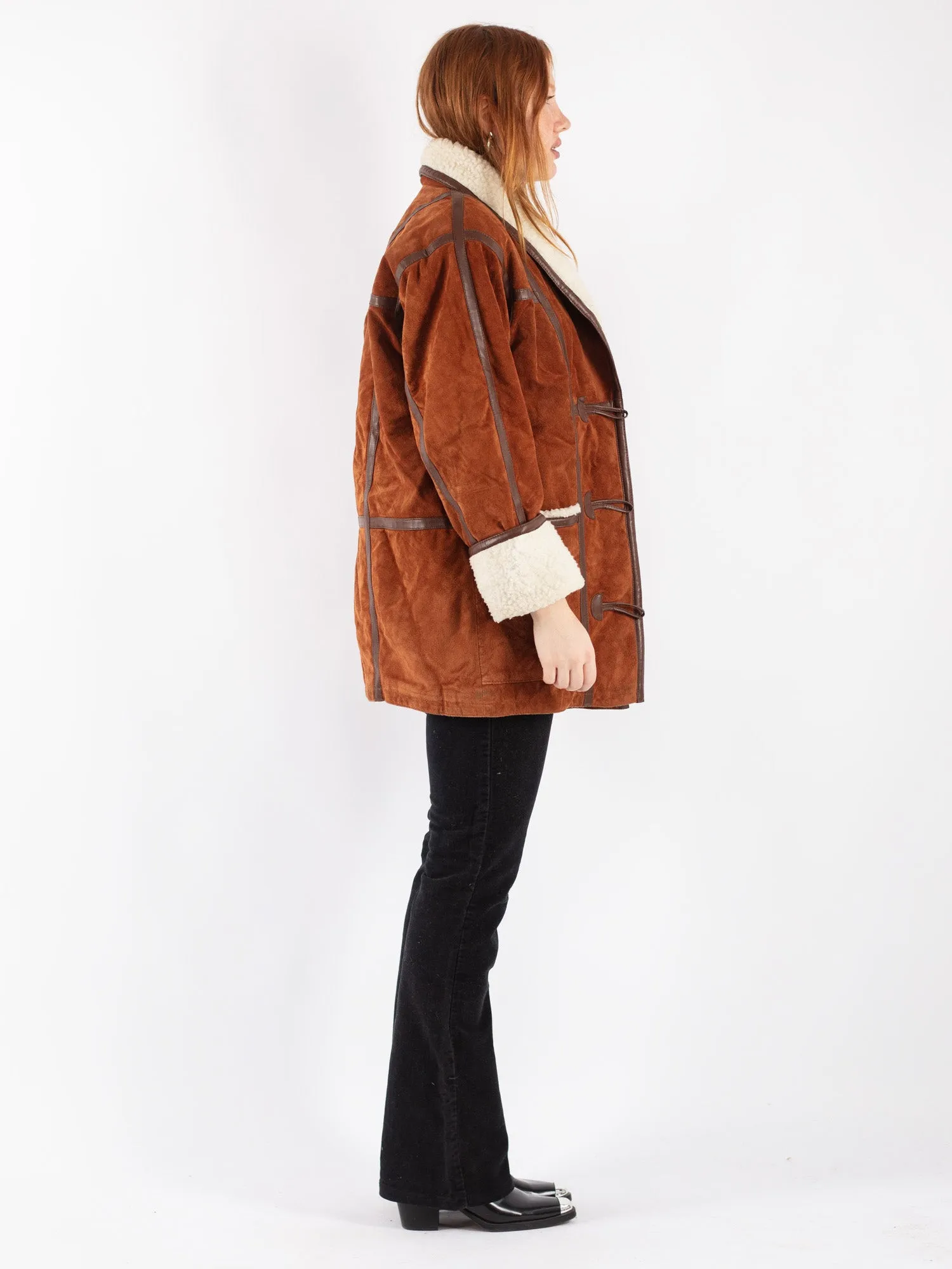 Vintage 90's Women Suede Sherpa Coat in Brown