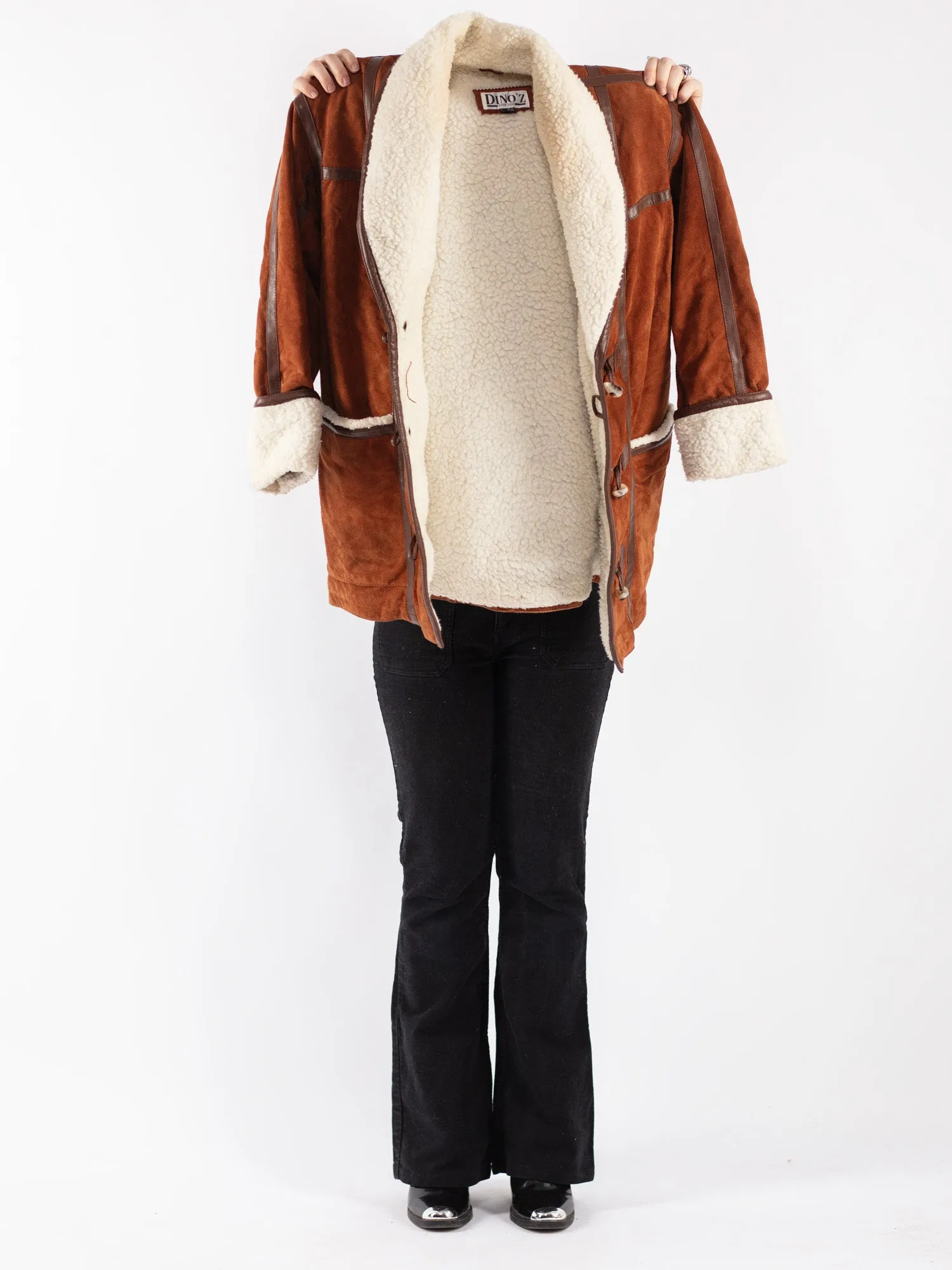 Vintage 90's Women Suede Sherpa Coat in Brown