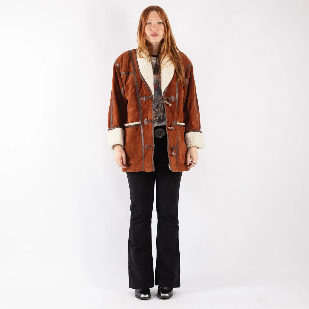 Vintage 90's Women Suede Sherpa Coat in Brown