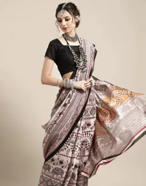 White Silk Printed Sarees