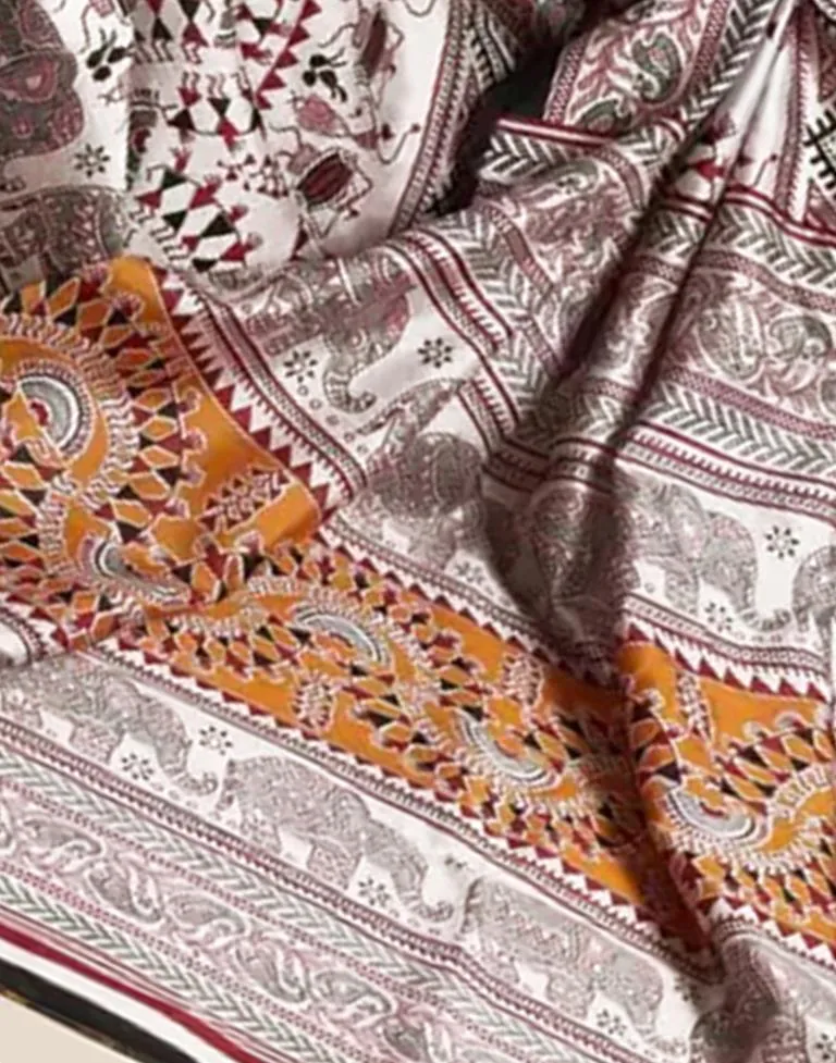 White Silk Printed Sarees