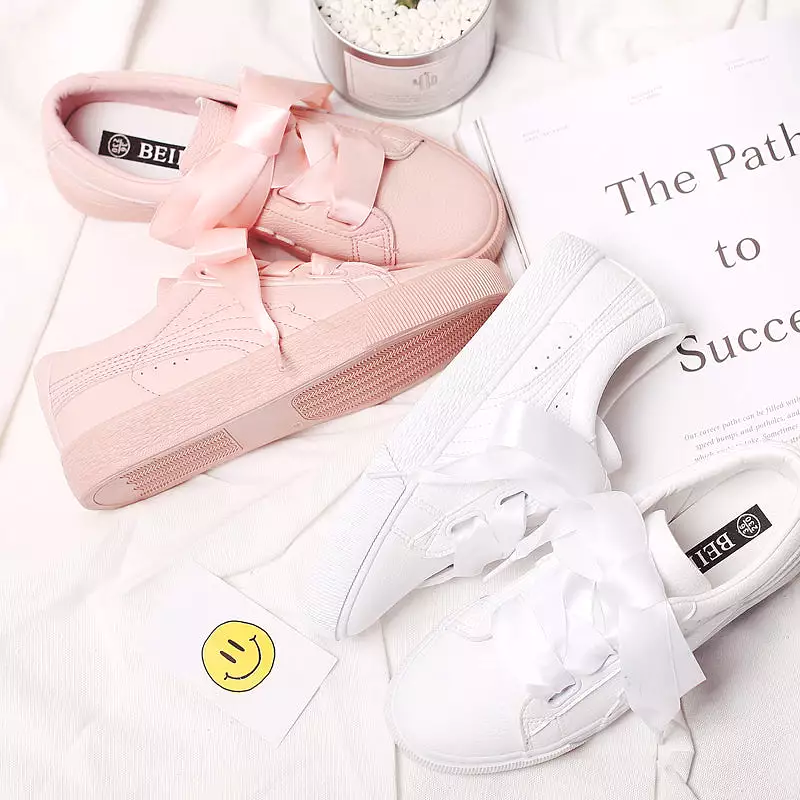 White/Pink Casual Ribbon Bow Sneakers AD11729