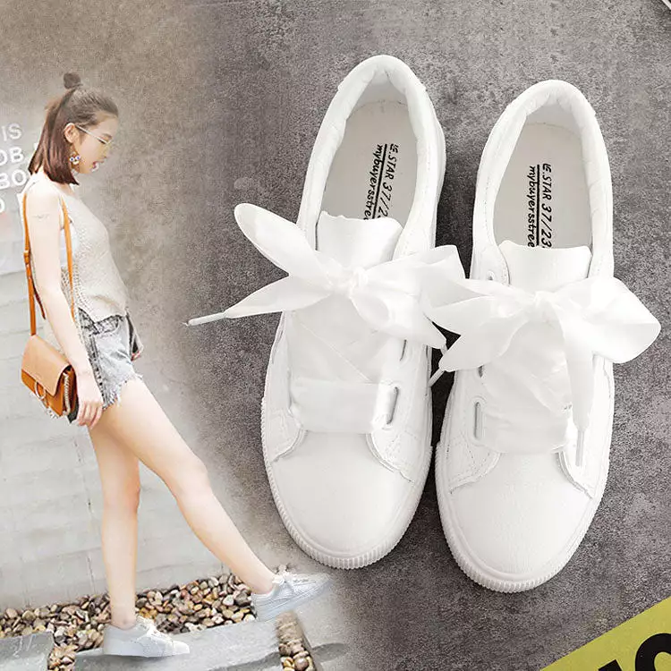 White/Pink Casual Ribbon Bow Sneakers AD11729