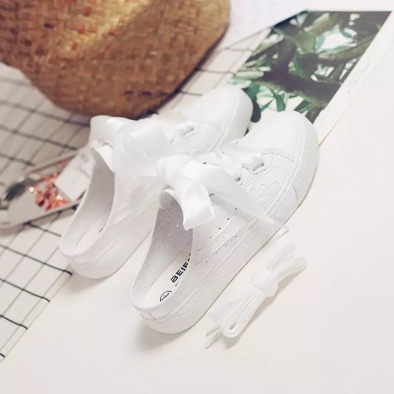 White/Pink Casual Ribbon Bow Sneakers AD11729