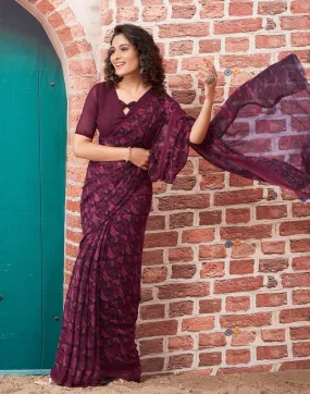 Wine Georgette Printed Sarees