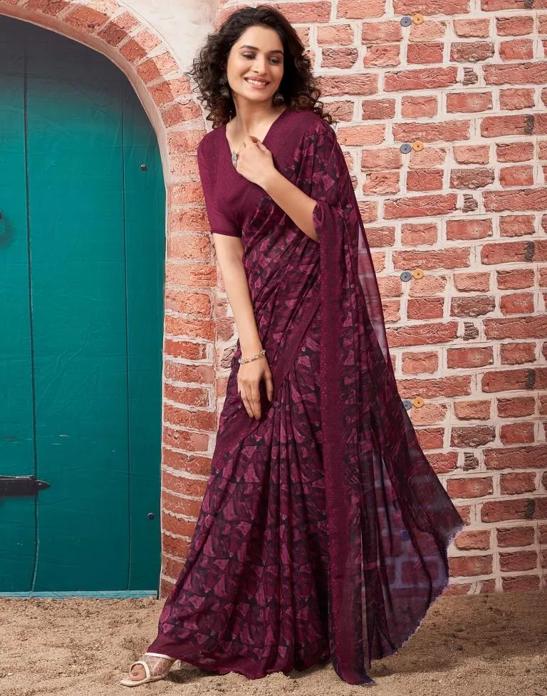 Wine Georgette Printed Sarees