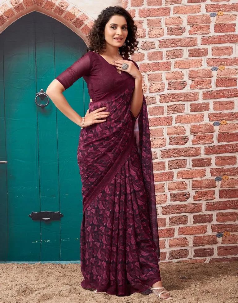 Wine Georgette Printed Sarees