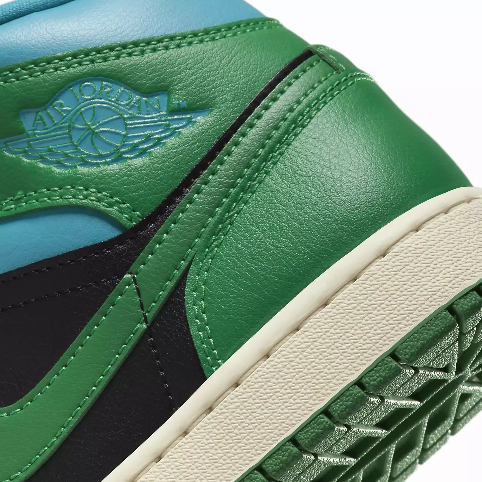 WMN'S AIR JORDAN 1 MID 'BLACK/LUCKY GREEN-AQUATONE-SAIL'