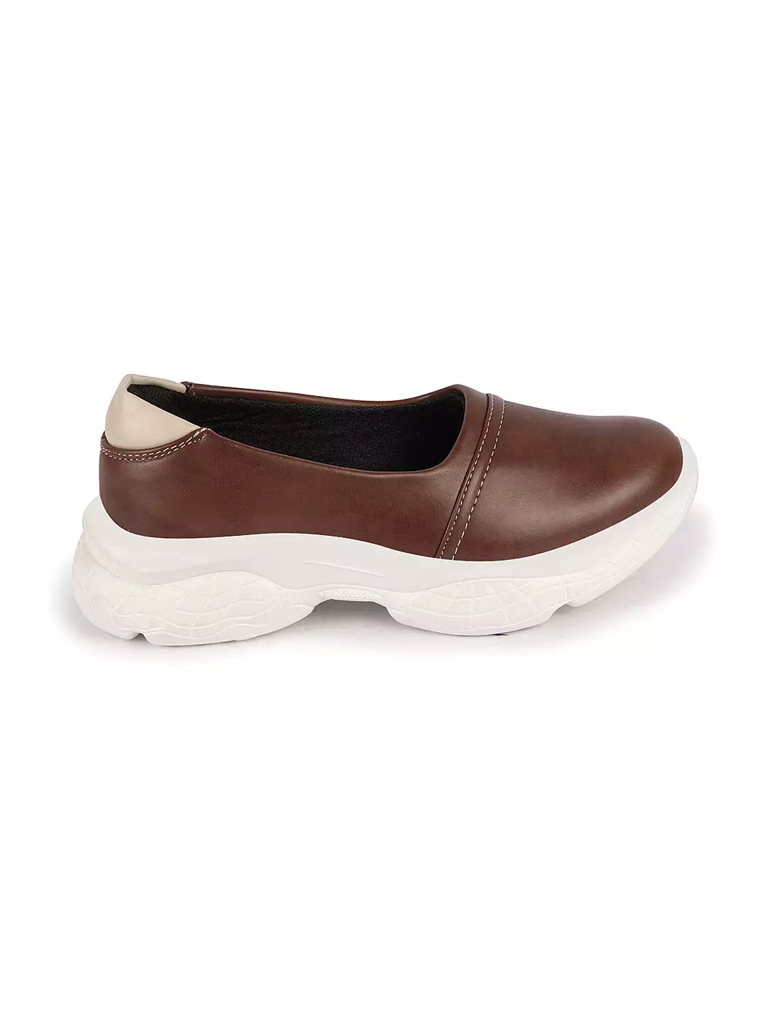 Women Brown Outdoor Fashion Stitched Design Slip On Shoes