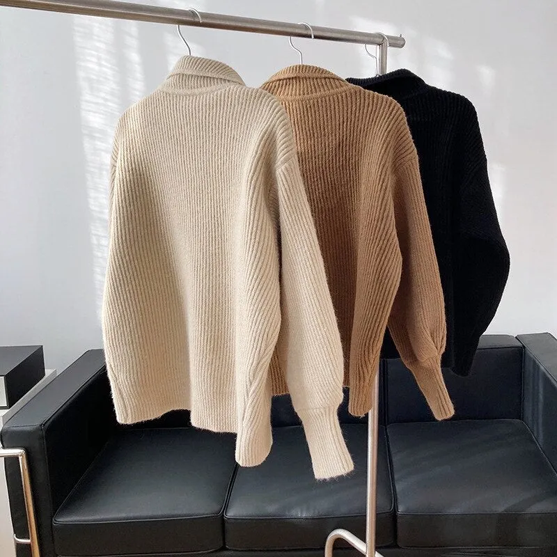 Women Elegant Single-breasted Cardigans Casual Loose Knitted Sweater Coat Tops Streetwear