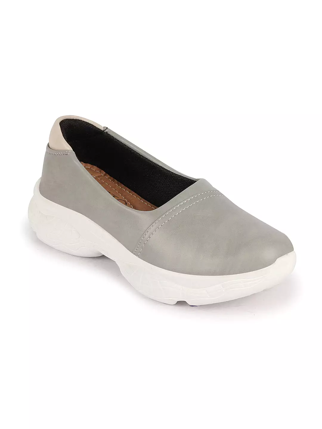 Women Grey Outdoor Fashion Stitched Design Slip On Shoes