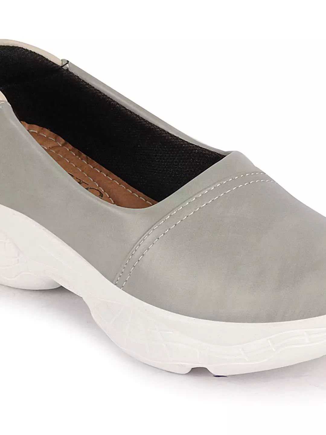 Women Grey Outdoor Fashion Stitched Design Slip On Shoes