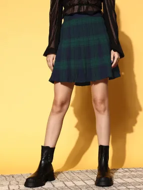 Women Navy Pleated Mini Skirt