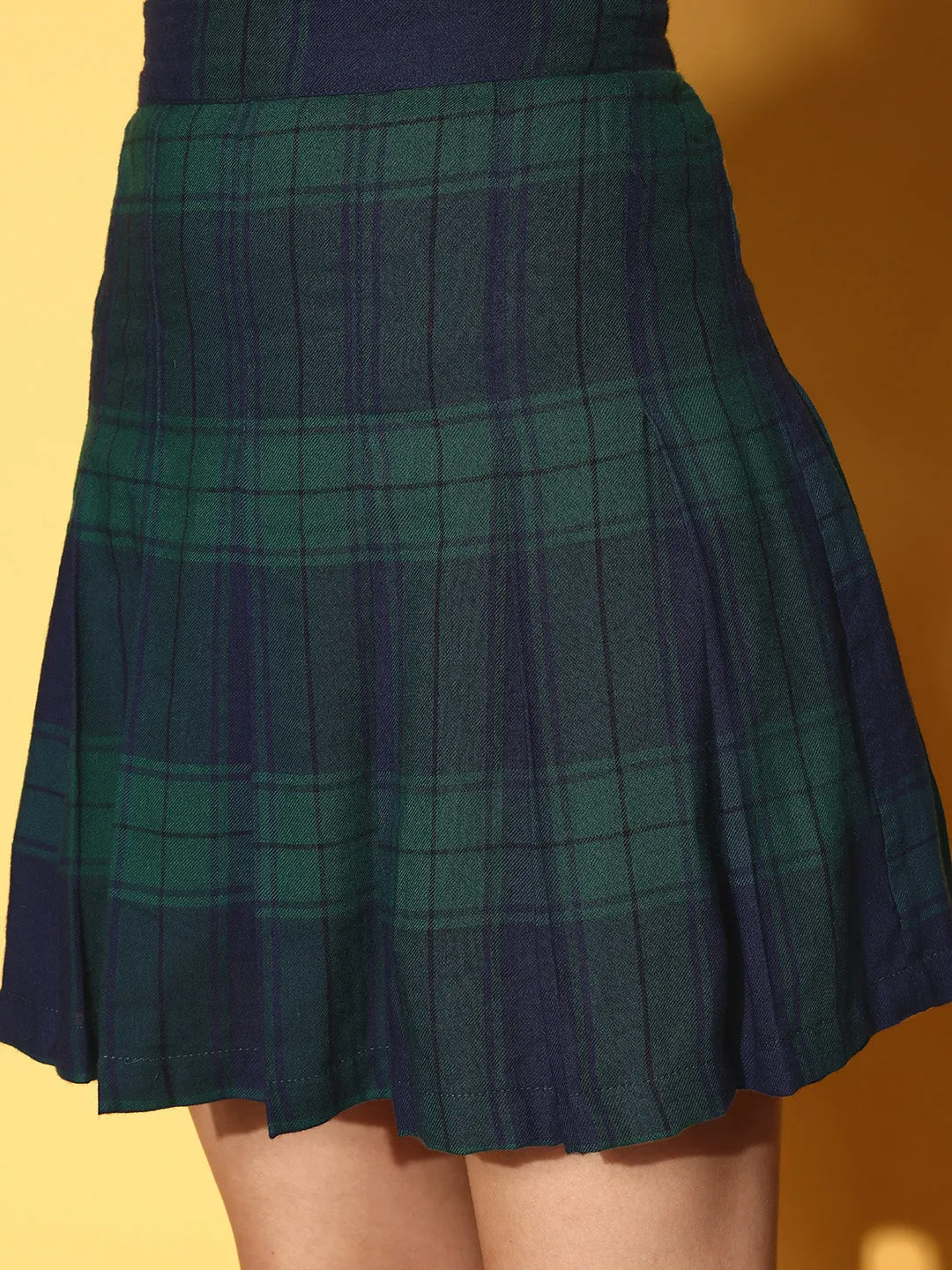 Women Navy Pleated Mini Skirt