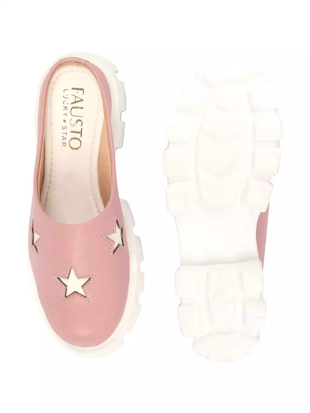 Women Peach Laser Cut Star Open Back Height Enhancer Slip On Casual Shoes