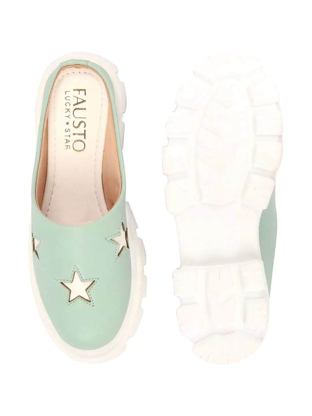 Women Pista Green Laser Cut Star Open Back Height Enhancer Slip On Casual Shoes