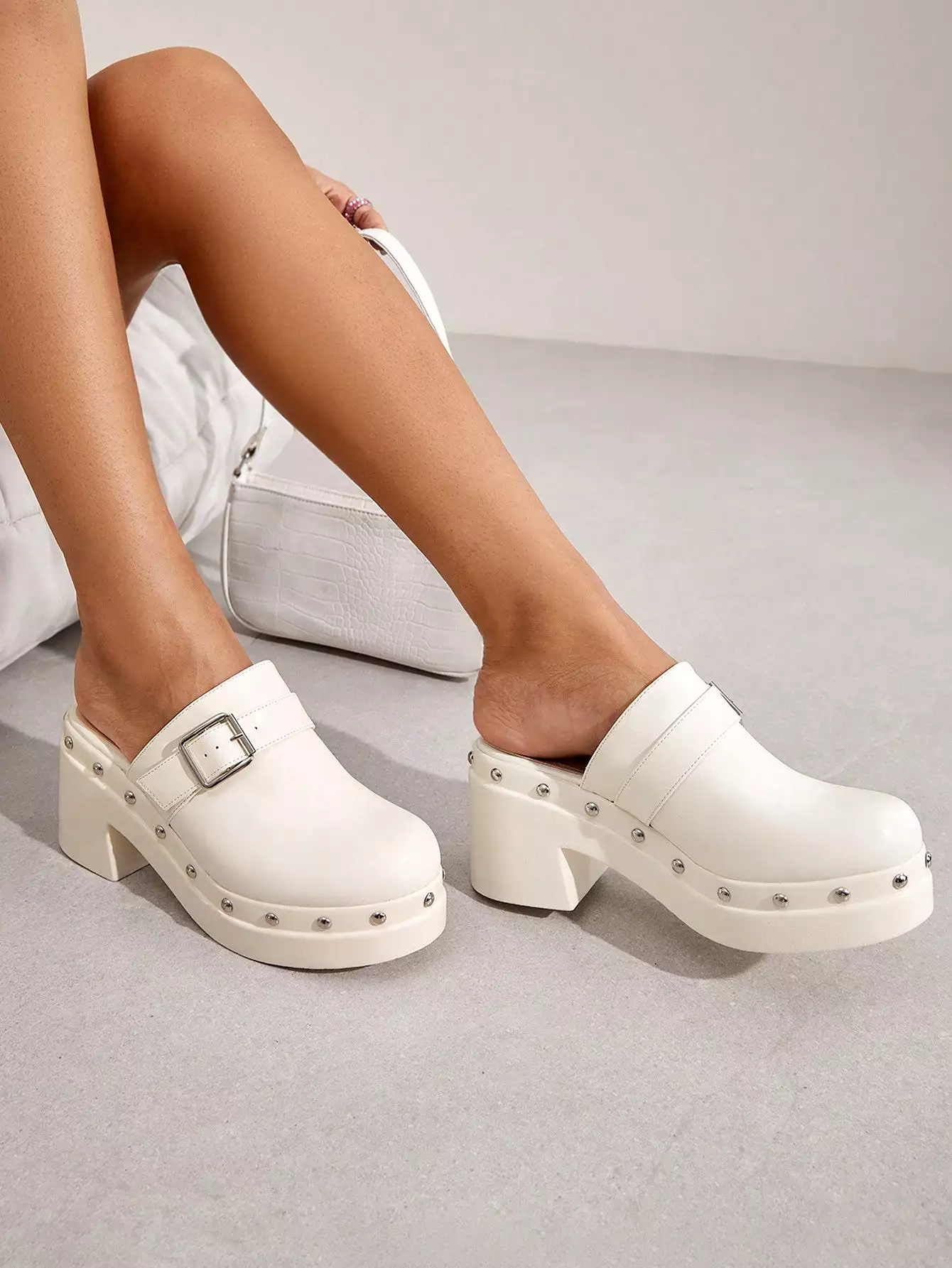 Women Shoes Fashion Chunky White Outdoor High Heel Shoes