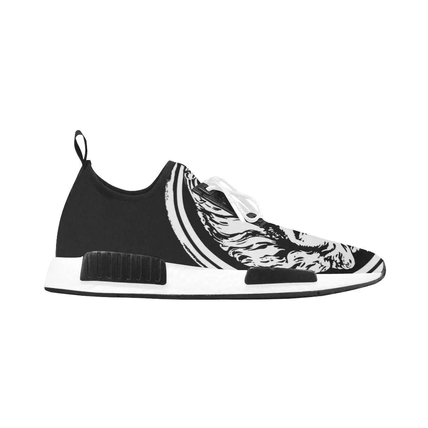 Women's Black and White Lion Lace Up Trainers