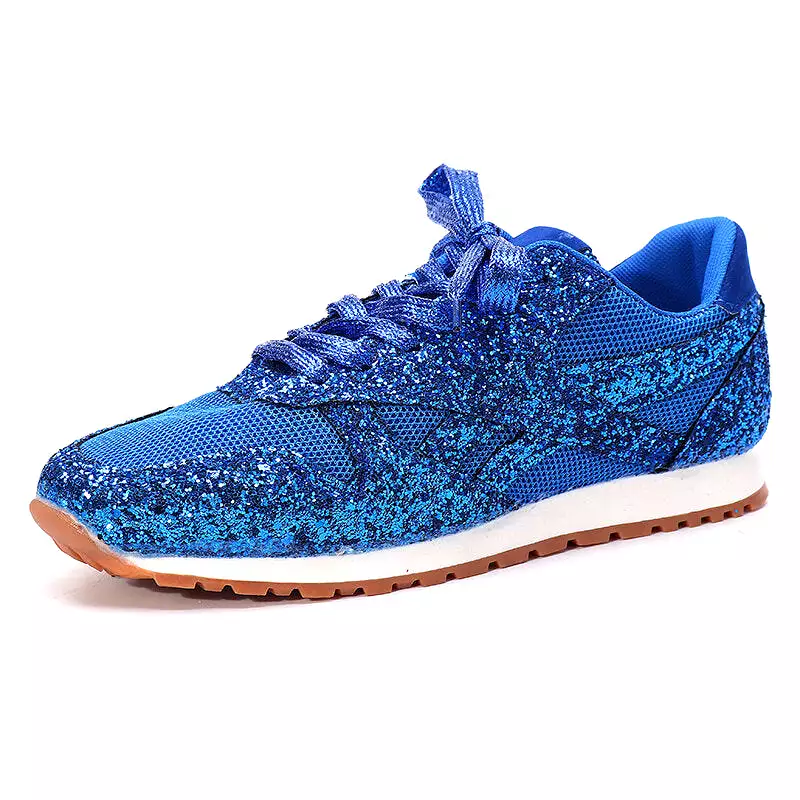 Women's Sequin Glitter Lace Up Athletic Sneakers Rhinestones Wedge Leisure Running Shoes