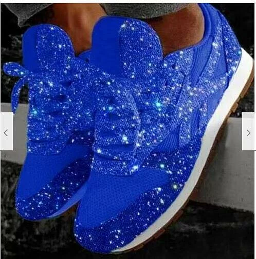 Women's Sequin Glitter Lace Up Athletic Sneakers Rhinestones Wedge Leisure Running Shoes