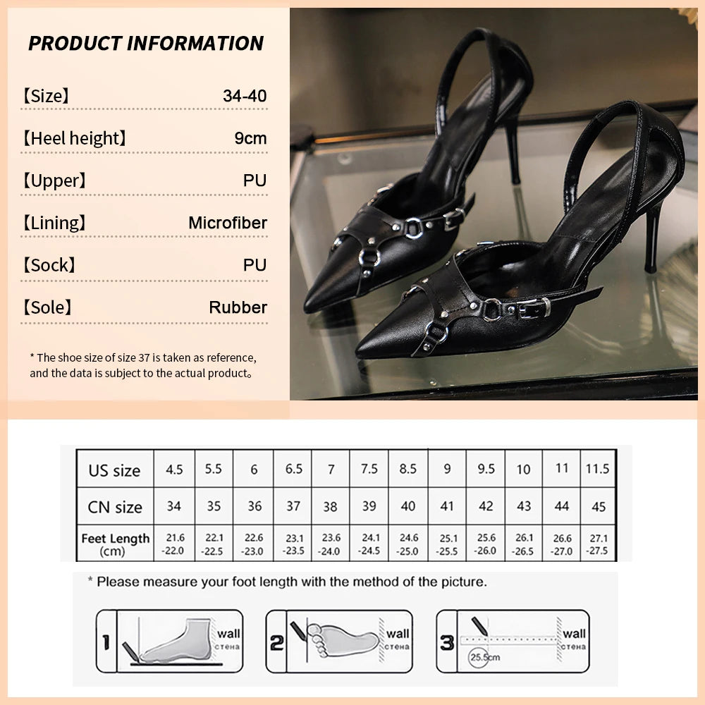 Women's Sexy High Heels Slip-On Pumps Metalic Decoration Thin Heels Party Dress Shoes Office Lady Sandals INS