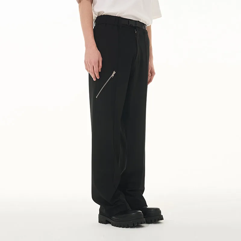 Zipper Boot-Cut Buckle Pants